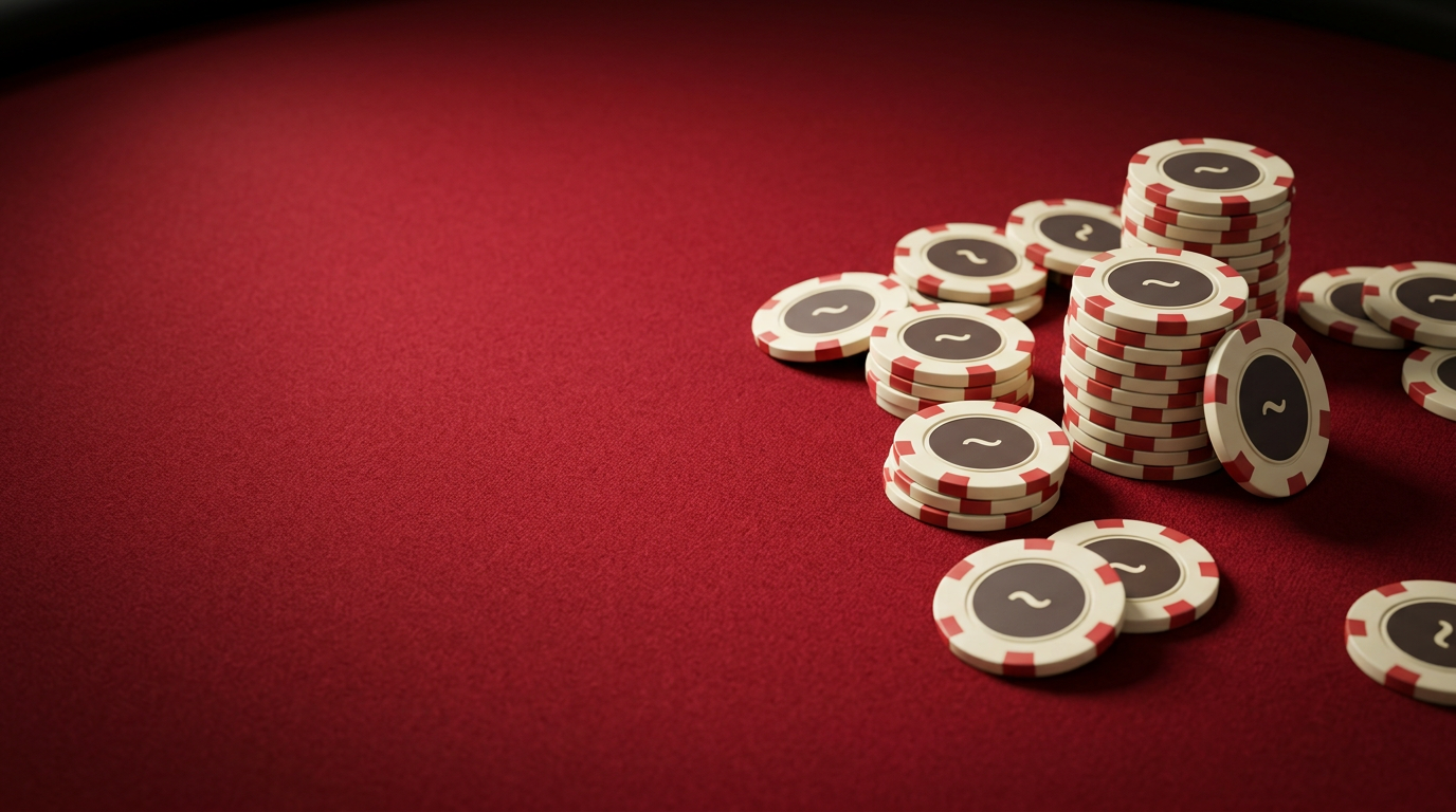 Stacks of Tilt poker chips on a crimson felt table